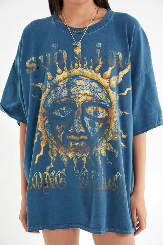 Sun Fire God Worn Out Hole Wide T-shirt Skirt HF2618-04-04
