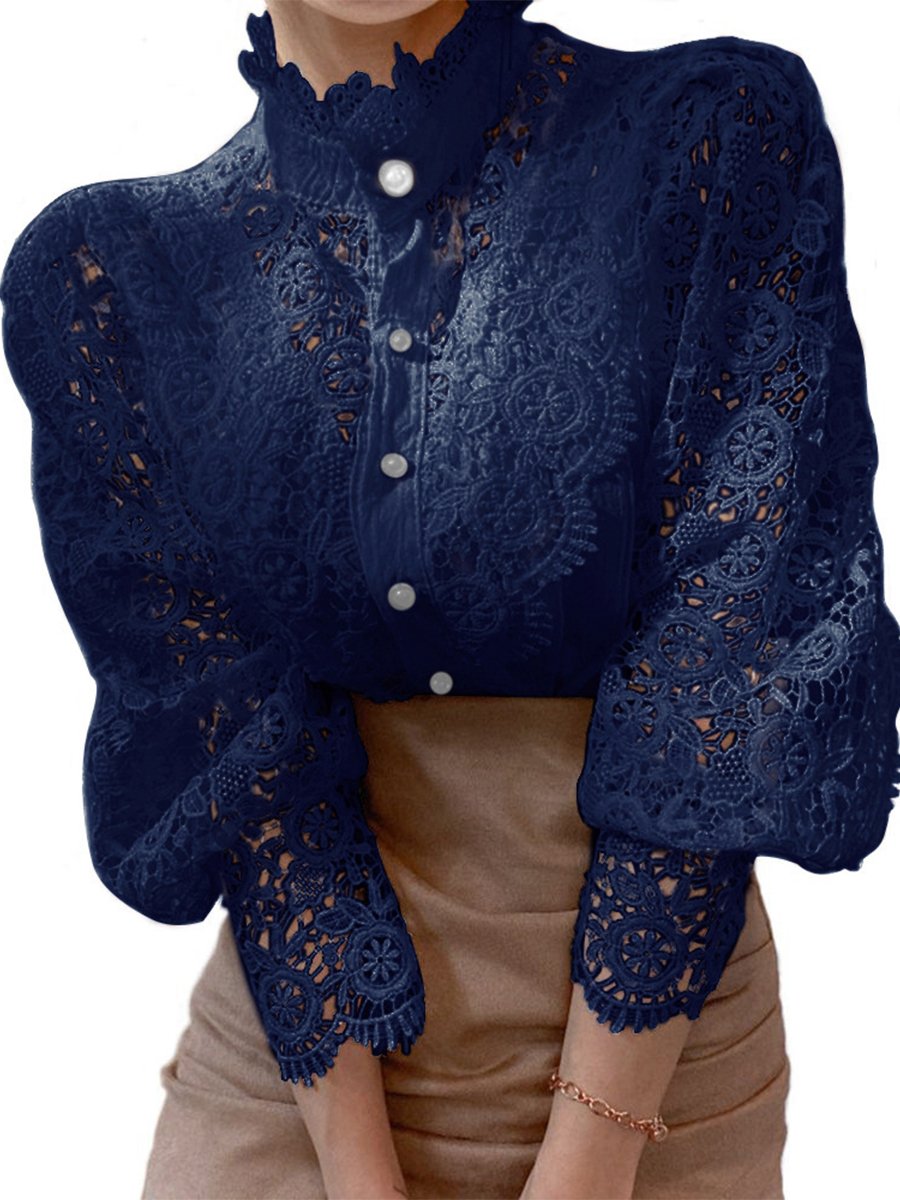 Vintage-Inspired Lace Blouse with Pearl Button Details
