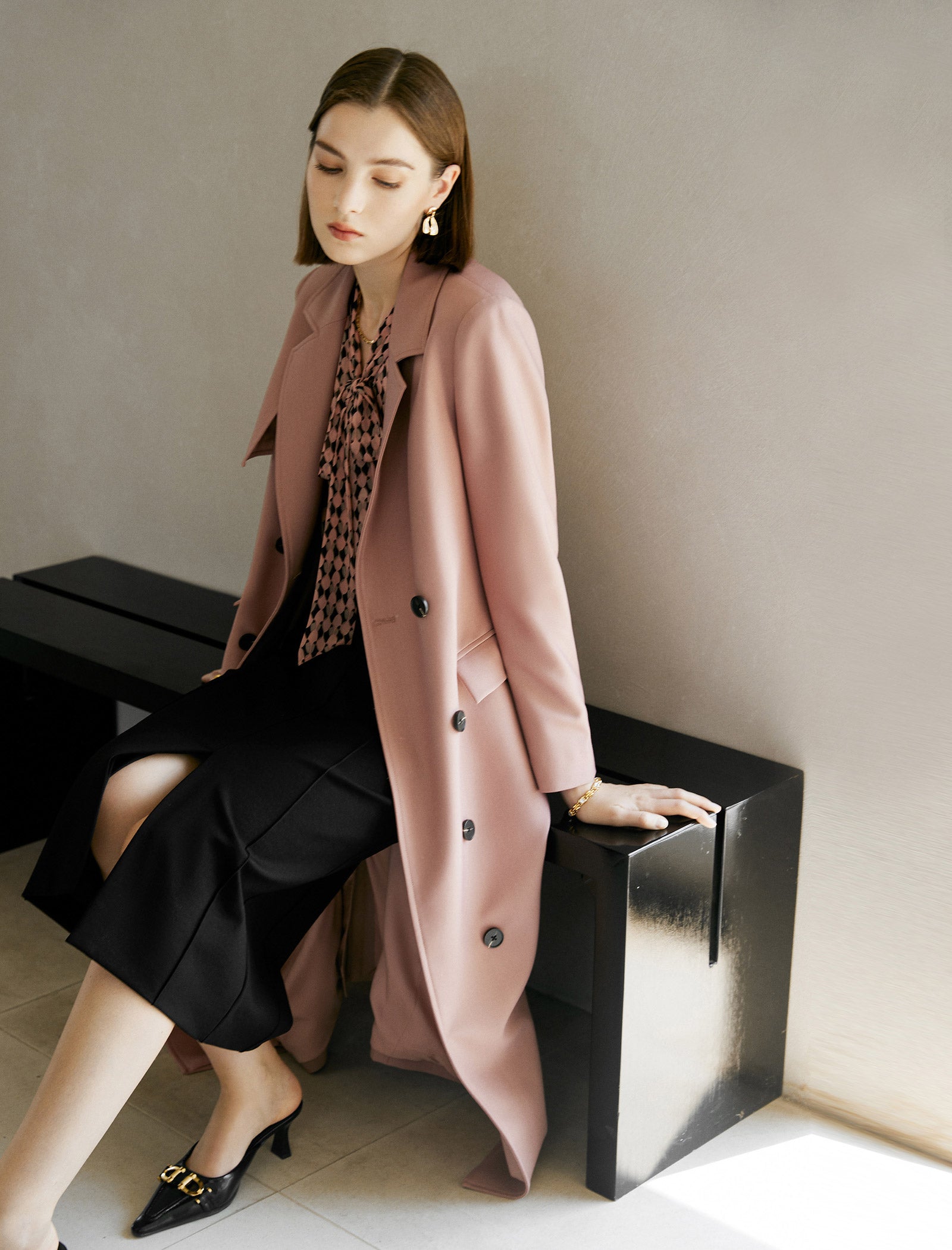 Long Double-Breasted Trench Coat