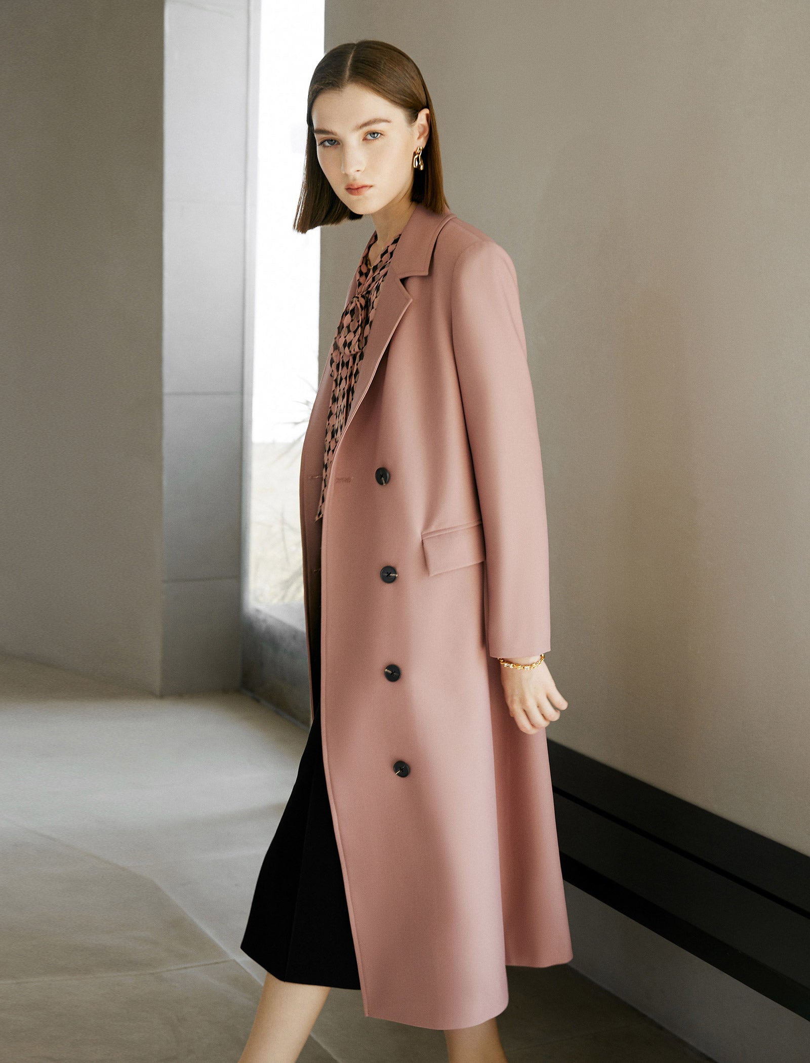 Long Double-Breasted Trench Coat