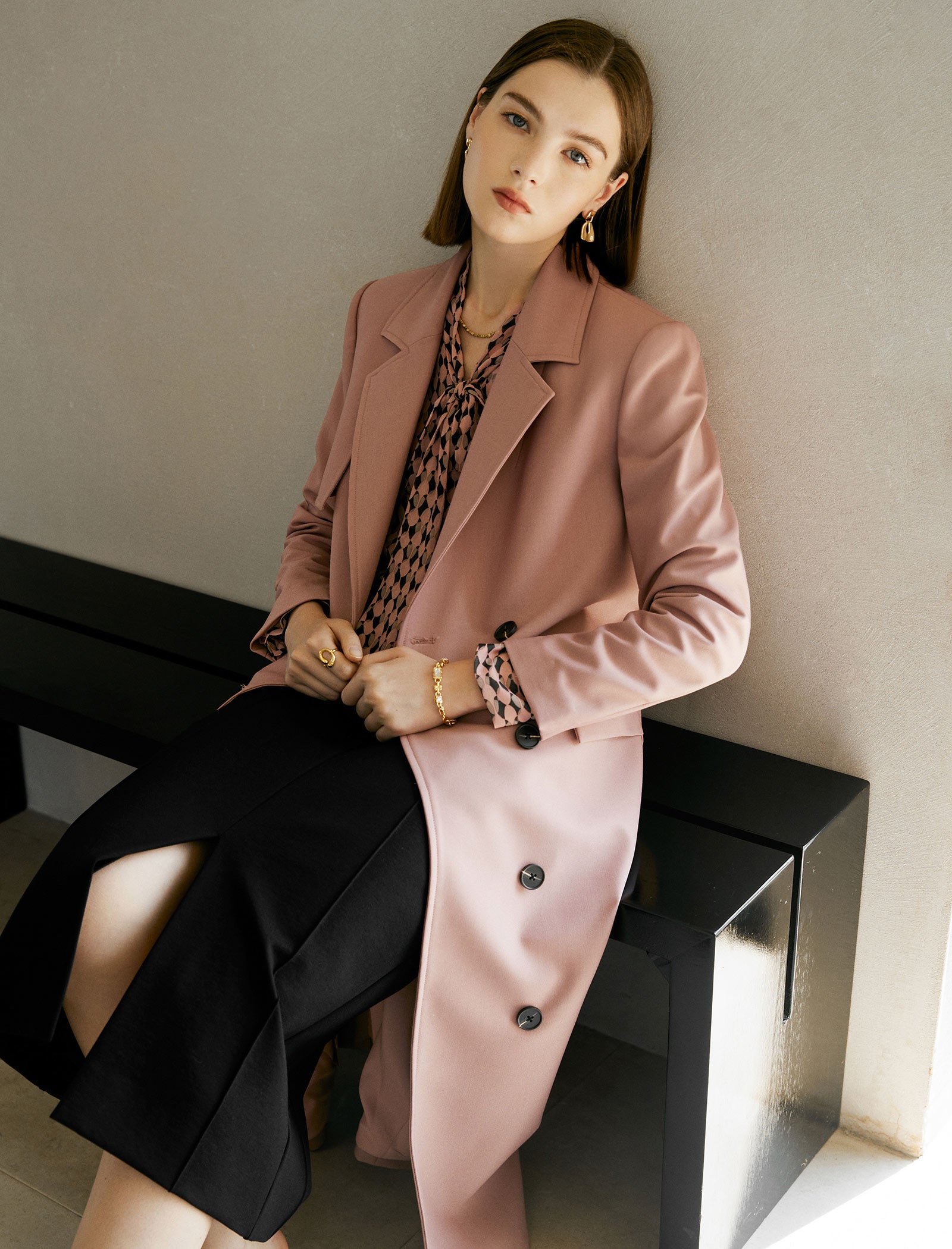 Long Double-Breasted Trench Coat
