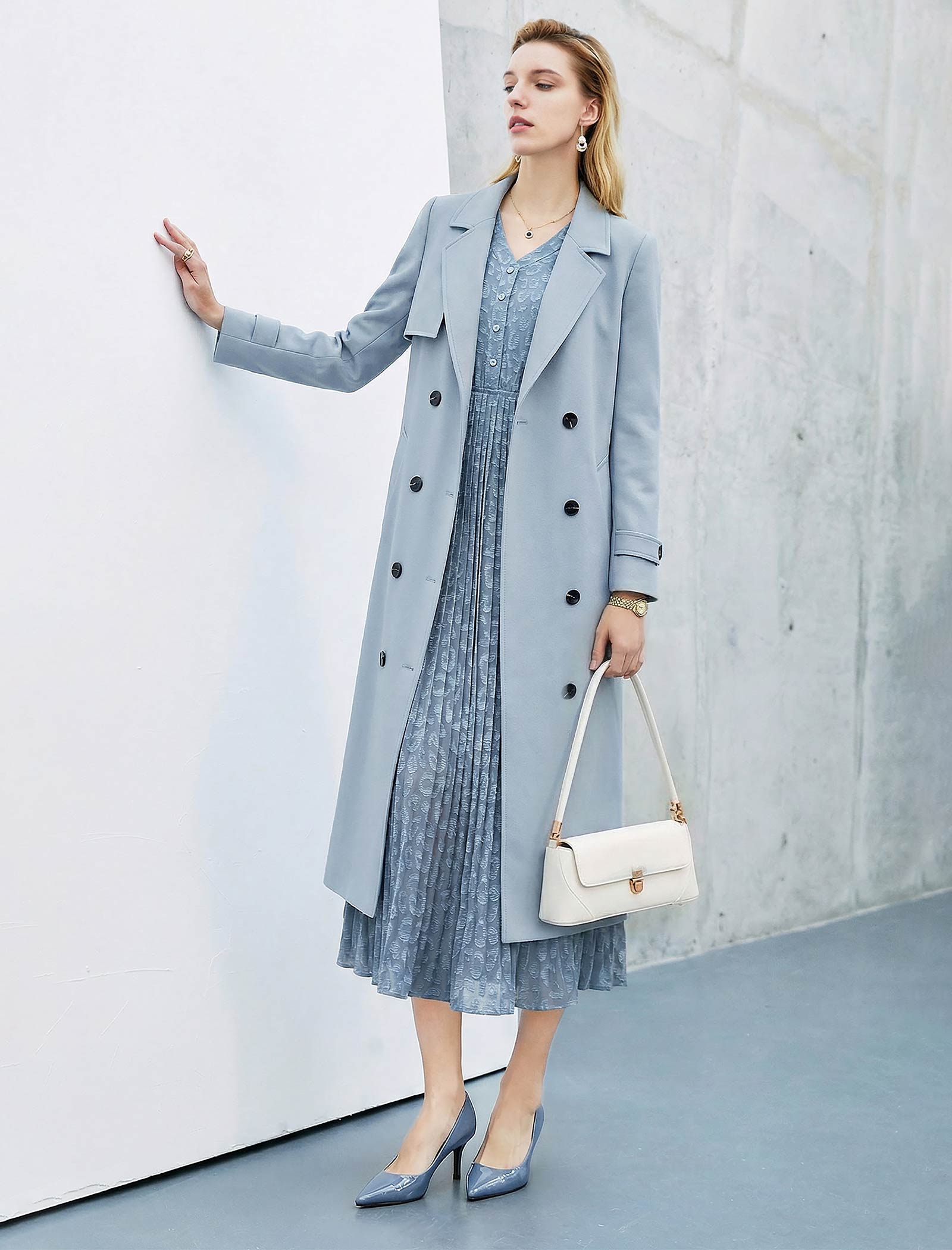 Long Double-Breasted Trench Coat