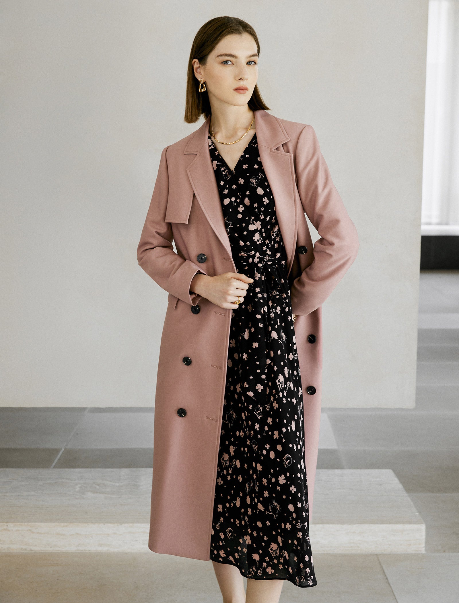 Long Double-Breasted Trench Coat