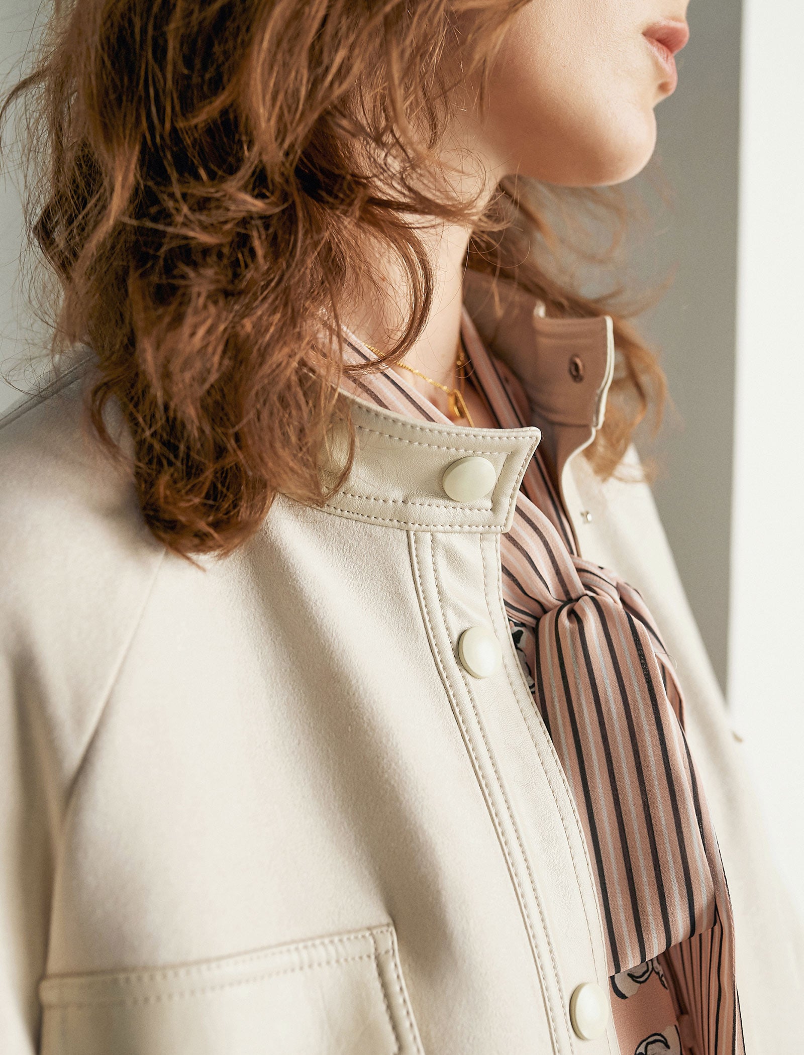 Beige PU Leather Pocket Detail Trench Coat